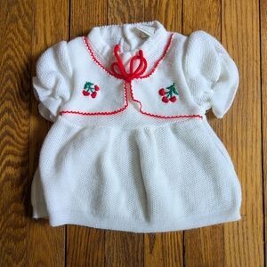 Vintage Baby 18M White Knit Cherry Dress